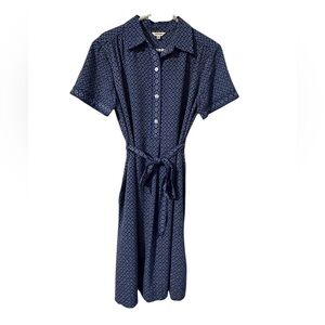 Max Studio Navy Printed Button-Front Shirt Dress with Tie Waist